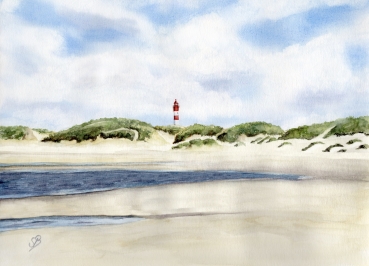 Folienmagnet Aquarell Maritim Kunst Druck Kunstdruck Nordsee Amrum Leuchtturm Insel